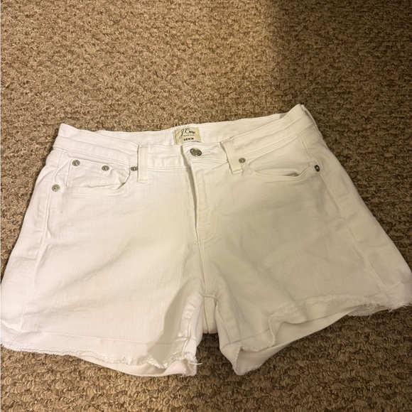 J. Crew Size 25 Women’s White Mid Rise Denim Shorts Zip-Fly Casual Summer Cuffed - Picture 4 of 10